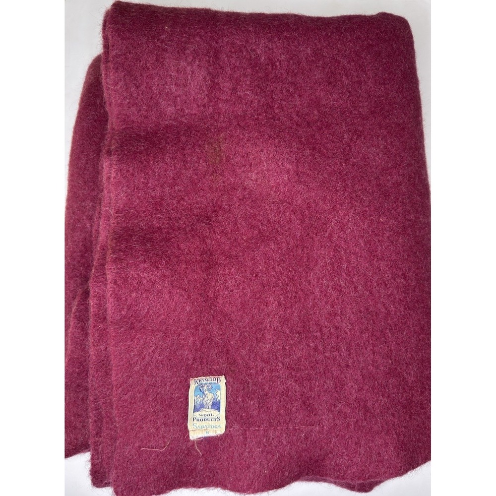 Kenwood Wool Blanket Saratoga‎ Red 74" x 62" Vtg Cabin Lodge Camping Bedding